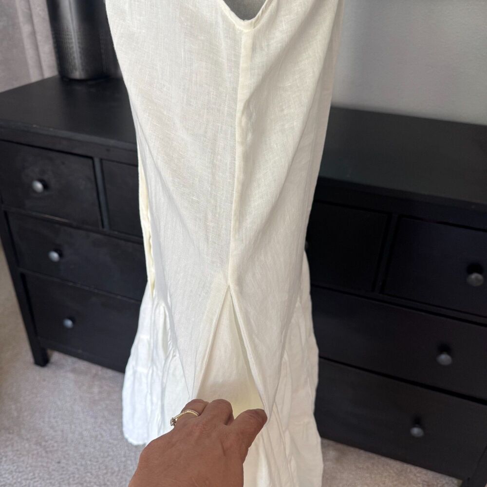 MagaSchoni 100% Linen Midi Dress Womens M Sleeveless Button Front Tiered Coastal - Picture 10 of 16